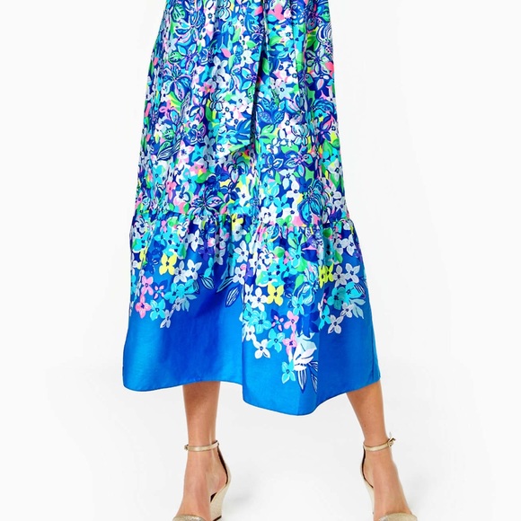Lilly Pulitzer Zalie Off-The-Shoulder Midi Dress Borealis Blue Social Sunset 14 - Picture 11 of 12